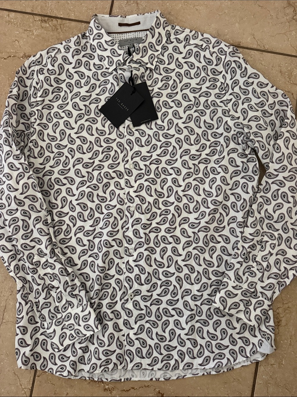 Ted Baker White Shirt with Navy Paisley Print